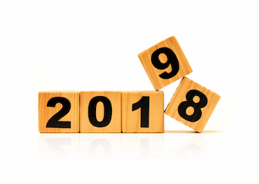 New Year 2019 and Old 2018 with wood block isolated